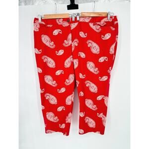 Women's Lands End Red Cropped Capri Pants Plus Size 24W Mid-Rise Paisley Boho